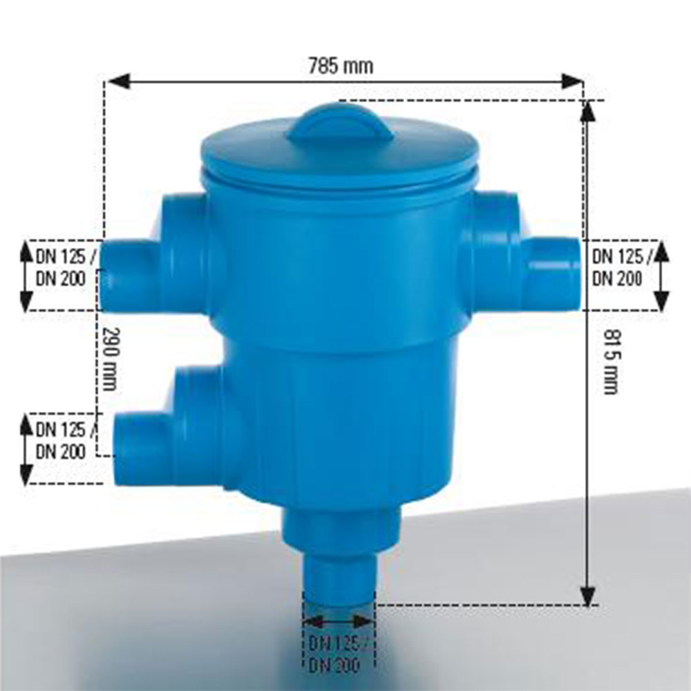 Großanlagenfilter Gartenfilter XL DN 125/DN 200 Abmessungen Regenwasserfilter Gartenfilter XL DN 125/DN 200 Abmessungen